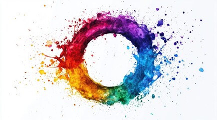 Colorful paint splatter circle on white