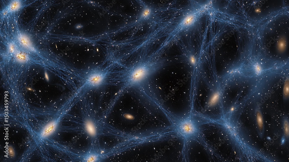 Wall mural cosmic web structure with galaxy clusters interconnected by dark matter filaments depicting the larg