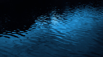 Black dark navy blue silver white water backgroud. Ripples waves. Reflection of light. Night...