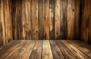 Rustic wooden room interior, floor and wall background