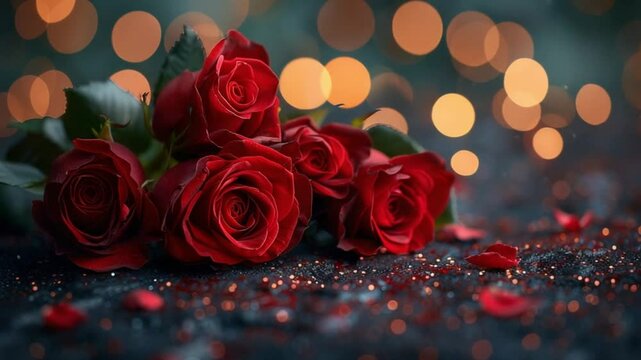 Valentine's day background with pile of red roses lying down