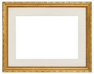 Vintage gilded antique picture frame with passepartout on transparent background, png image