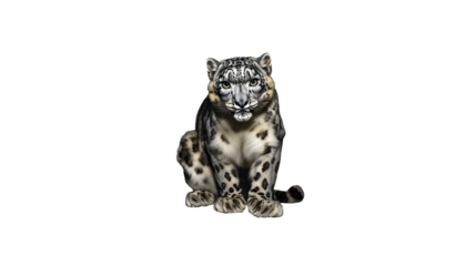 Snow Leopard Sitting Showing its Beautiful Fur with Transparent Background