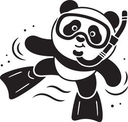 Panda diving with snorkel and fins, Underwater panda cartoon adventure