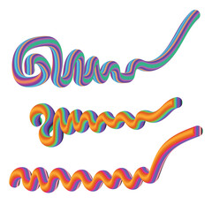  Abstract colorful twisted lines set isolated on white background
