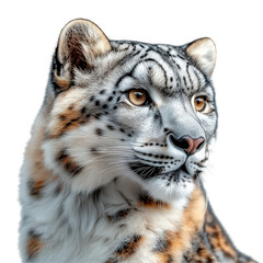 Naklejka premium Majestic snow leopard portrait highlighting intricate fur patterns and piercing gaze