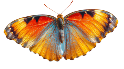 Colorful butterfly with open wings showing intricate details on transparent background