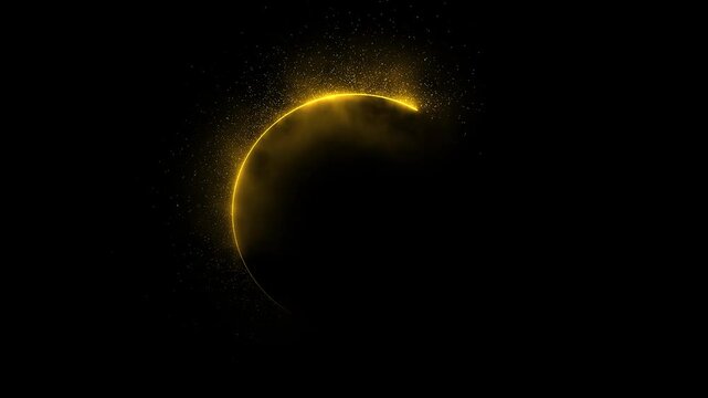 Minimal Glowing Animated Background Loop for Overlays and Presentations, circle picture frame with one smokey glitter fiery tone neon color and isolated black background. 4k video.