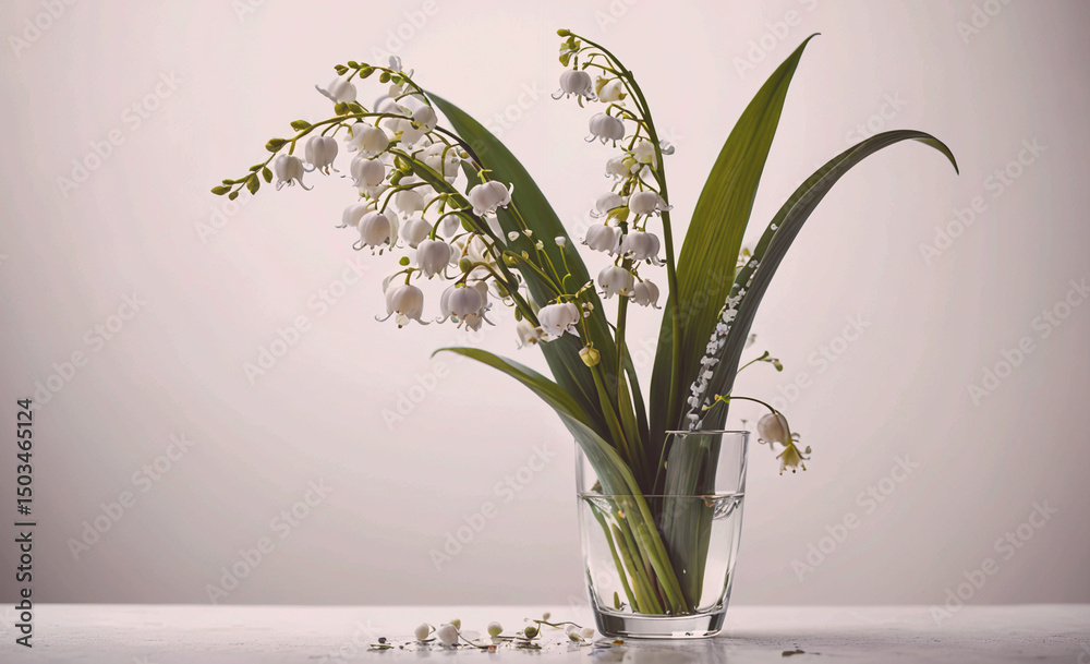 Poster vase of white flowers sits on a table. the flowers are in a glass vase and are arranged in a way tha