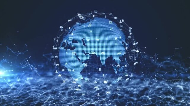 Animated Digital Earth with Data Waves and Network &ndash; Futuristic Technology Globe Background 4K