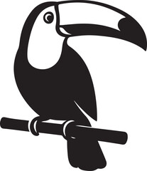 Stylized toucan on tree branch art, Tropical toucan black and white silhouette © jakircreativedesign