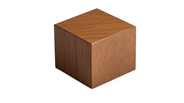 Realistic wooden cube rotating on transparent background