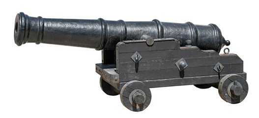 Old ship cannon on a white background