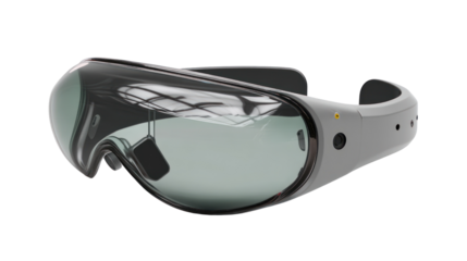 Smart glasses with sleek design and advanced features, isolated on white background.