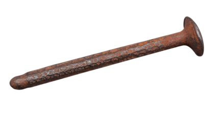 Large rusty nail isolated on transparent background