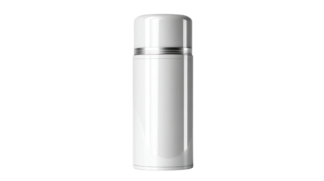Stylish white thermos with a sleek design, perfect for travel and outdoor activities.