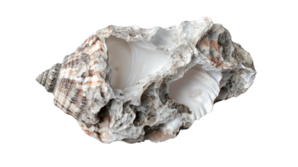 Eroded seashell showing its inside with transparent background