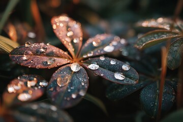 Close-up of Dew-Covered Leaves
