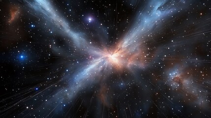 Stunning rendering of the deep space void a vast empty region between galaxies where only faint cosmic rays and distant stars are visible