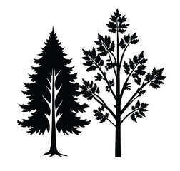 Obraz premium Nature's art of tree silhouettes, a vector illustration of black forest branches and leaves, symbolizing growth through all seasons