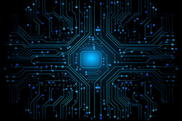 Blue glowing circuits on a black background pattern background wallpaper