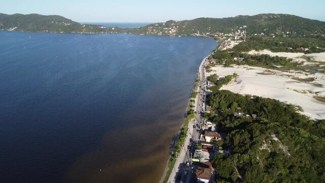 4K Aerial Forward Tilt Over Avenida das Rendeiras and Lagoa da Concei&ccedil;&atilde;o, Brazil