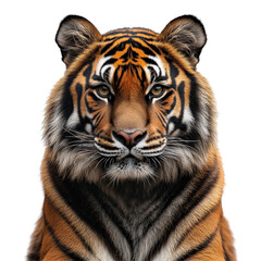 Obraz premium Majestic tiger portrait displaying intricate fur details and penetrating gaze