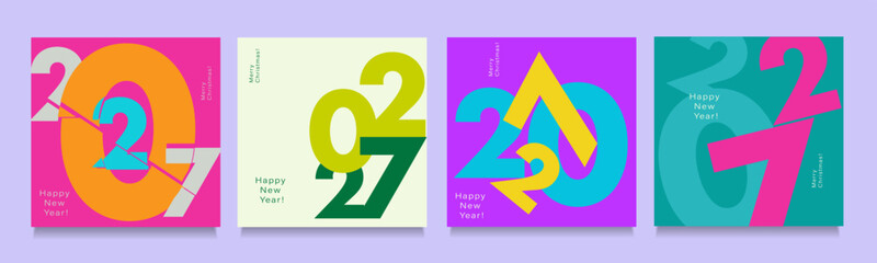 2027 Creativity Geometric Celebration of Happy New Year and Merry Christmas. Abstract Typography Design for Vibrant Advertising, Web Delights, Social Media Sparks, Banners, Covers, Posters.