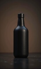 A sleek, matte black bottle with a textured surface, perfect for branding, product design, or packaging concepts in the beverage, cosmetics, or luxury industries.