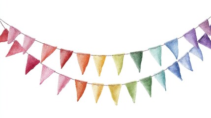 Watercolor Flags Colorful Celebration Pennants on White with Party Decor.