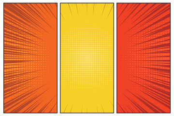 Comic cartoon 3 panels, comic book style pop art, frame retro layout cartoon