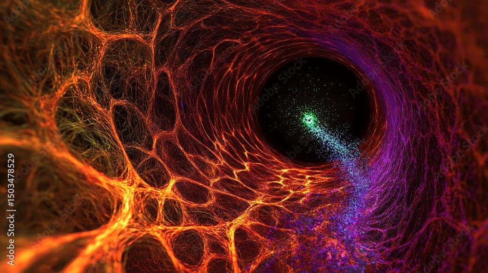 Wall mural visualization of quantum gravity in action where space time behaves unpredictably near the singulari
