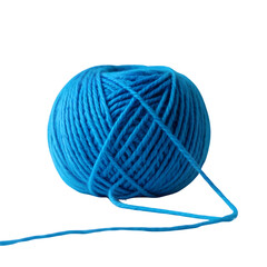 Ball of blue yarn isolated on transparent background