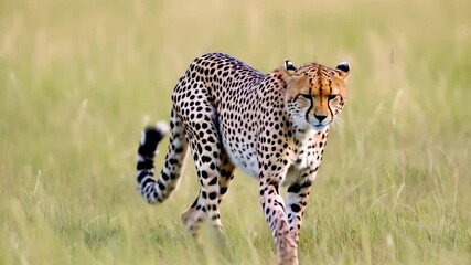  Cheetah walking through tall grass, graceful and focused