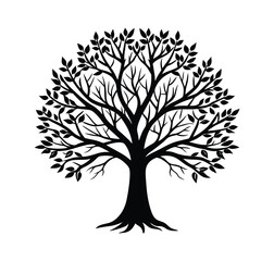 Fototapeta premium Vector tree silhouette with roots, a symbol of nature's growth and forest design through all seasons