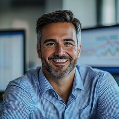 Obraz premium A financial advisor in a sleek office with stock charts