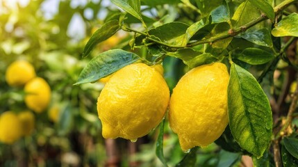 Citrus Kiss Ripe Lemons Glowing on Tree in SunDrenched Garden.