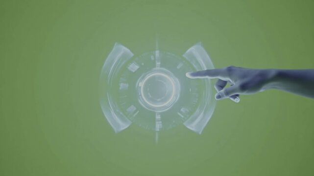 inger Touching Digital UI Button on Green Screen
