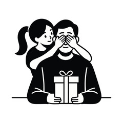 Daughter surprising father with a gift on fathers day