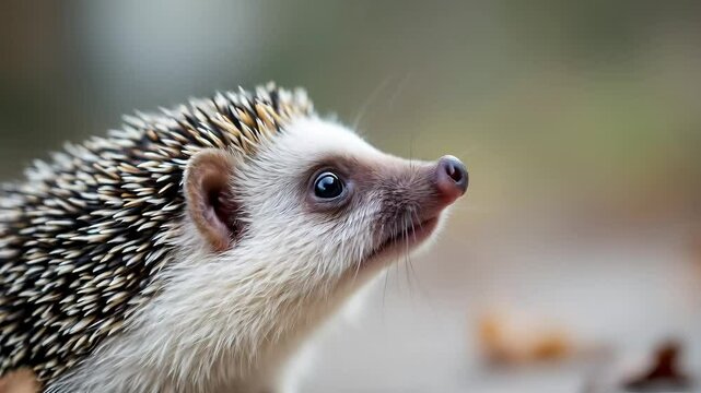 Close up of curious hedgehog sniffing the air
