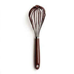 Dark brown whisk coated in melted chocolate