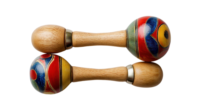 Colorful wooden maracas isolated on white background.