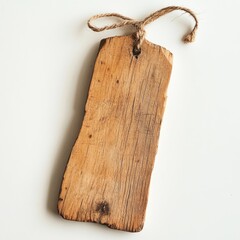 Fototapeta premium Rustic wooden rectangular tag with jute string