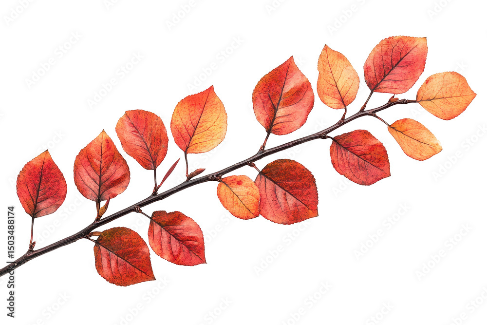 Aufkleber colorful autumn leaves on a branch showcasing vibrant shades of red and orange with a transparent ba
