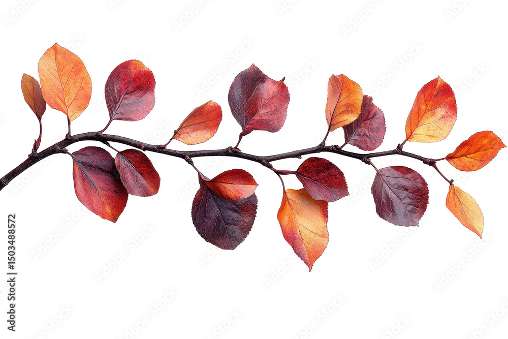 Aufkleber colorful autumn leaves on a branch showcasing vibrant shades of red and orange with a transparent ba