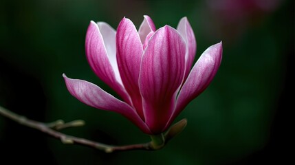 Pink Magnolia Blossom Spring Awakening on a Dark Day.