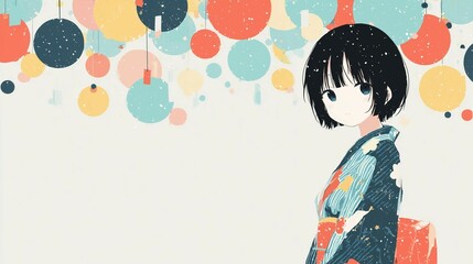 Fototapeta premium Cute girl in yukata on Tanabata night
