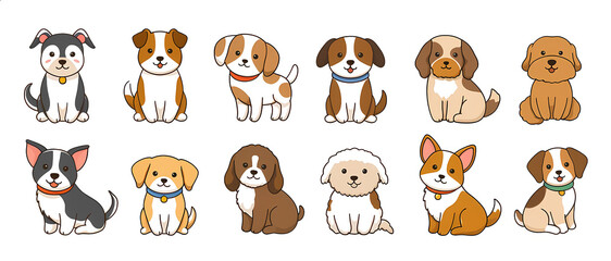 Fototapeta premium A row of puppies with different colors and markings.