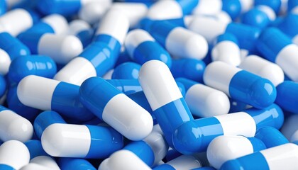 Blue and White Capsules - Medical Pills on White Background