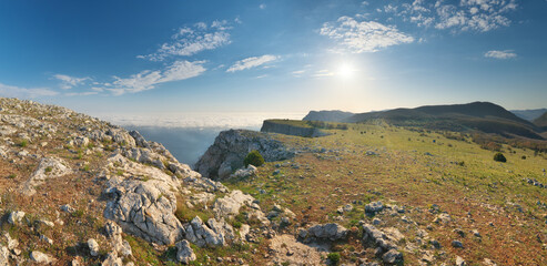 Panorama in mountain at sunny day.